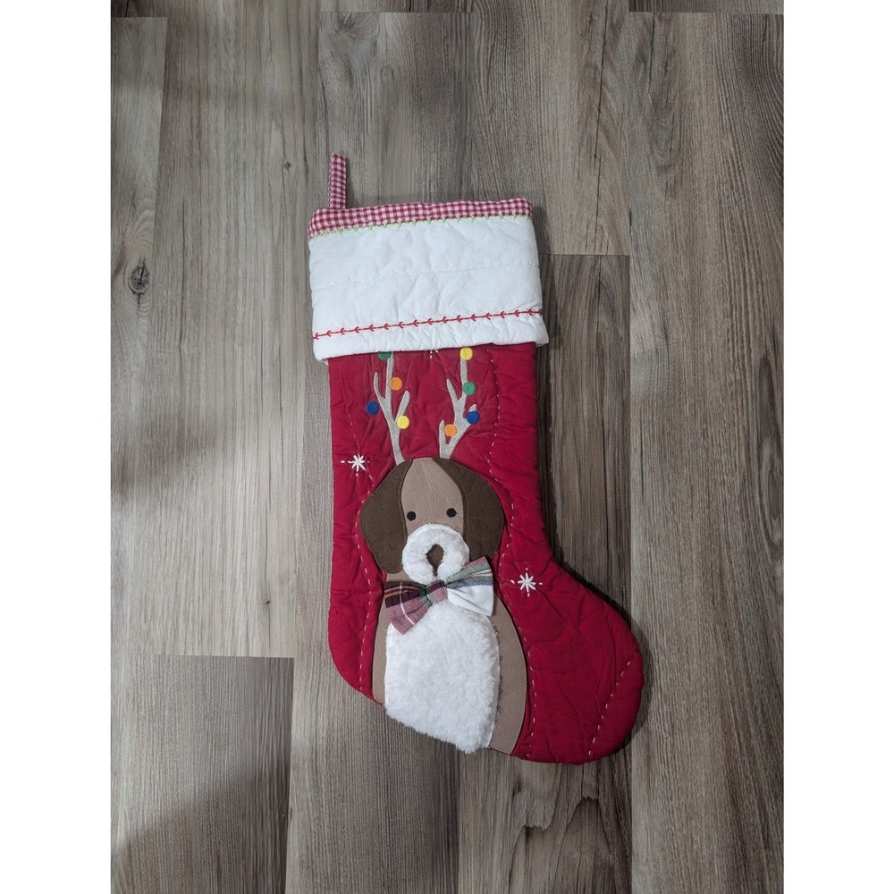 Pottery Barn Kids, Quilted Christmas Stocking, Dog With Antlers, Holiday Decor